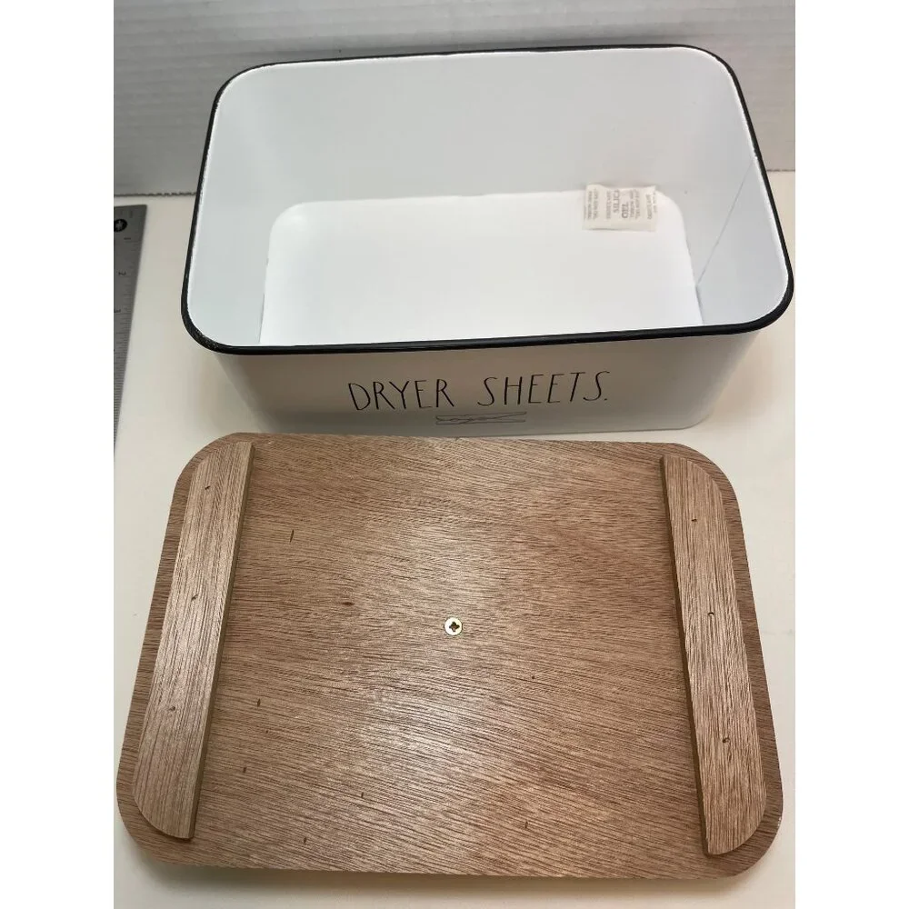Rae Dunn Dryer Sheets Storage Box With Wooden Lid - Add Class & Sass To Your Lau